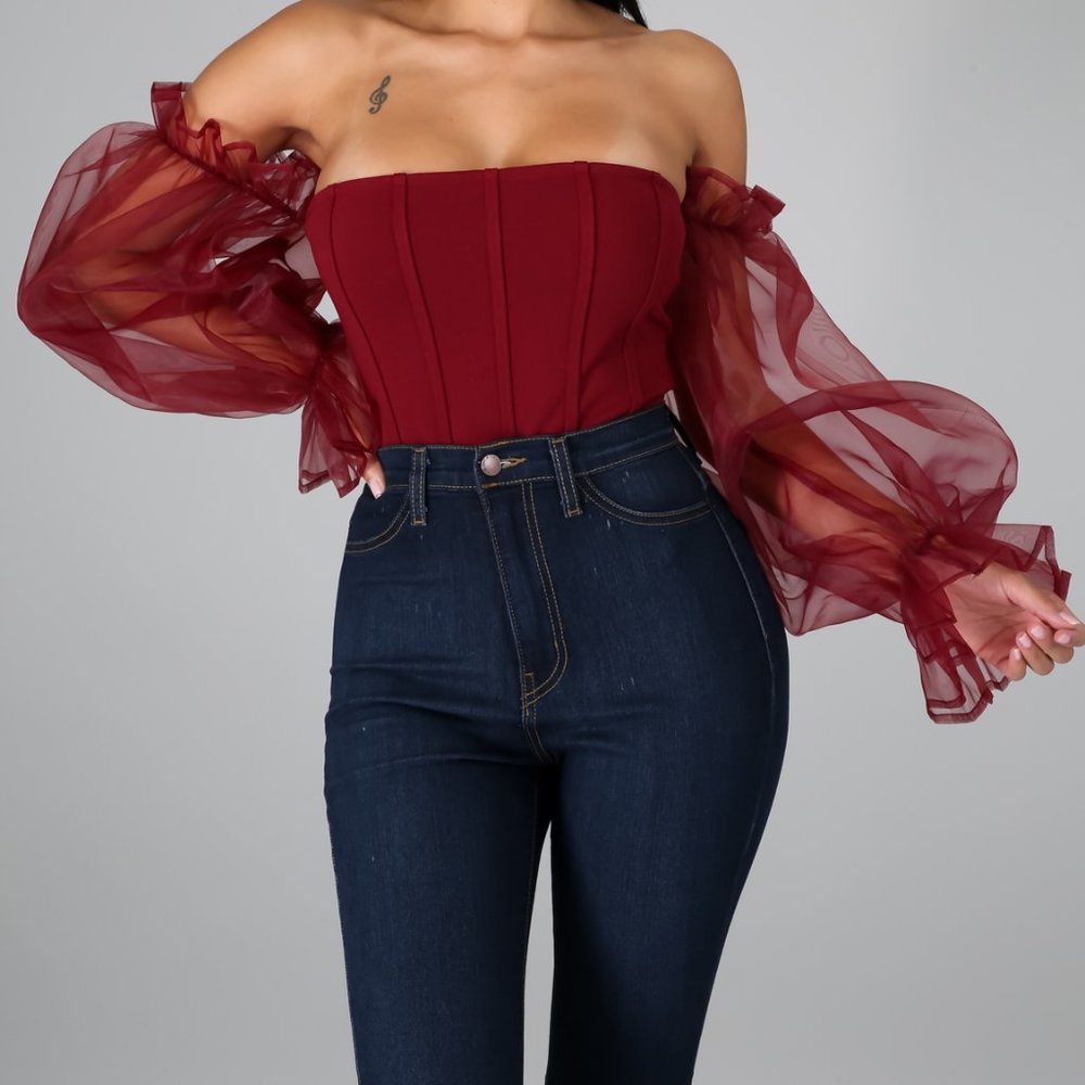Burgundy Off The Shoulder Top